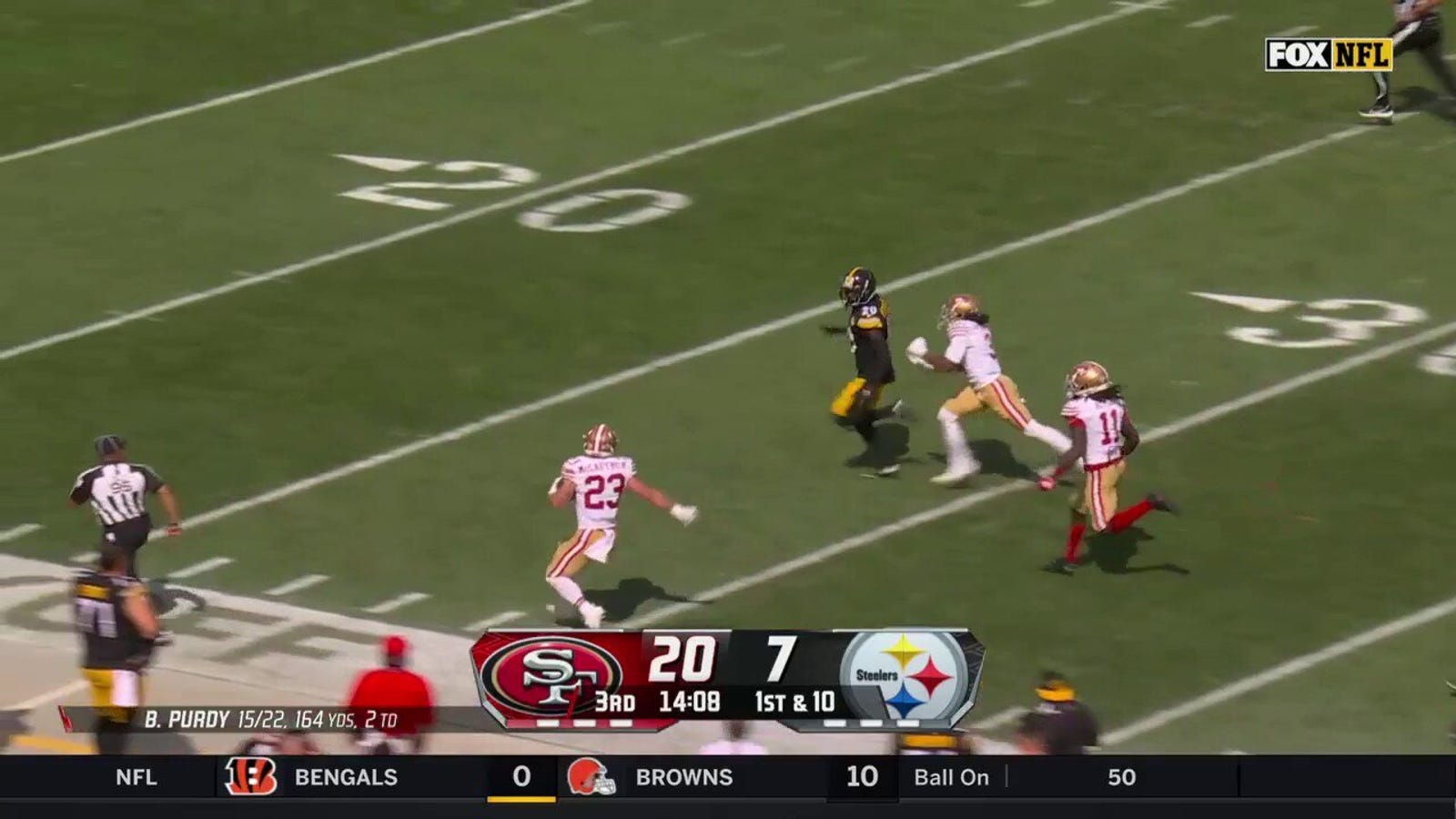 49ers' Christian McCaffrey SPINS his way into an AMAZING 65-yard rushing TD against Steelers