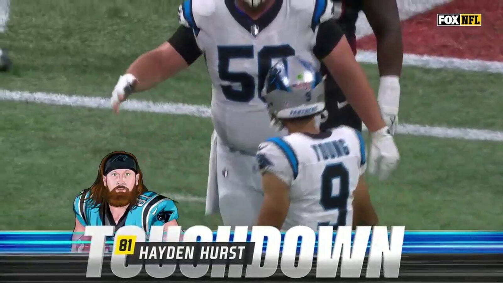 Panthers' Bryce Young finds Hayden Hurst against the Falcons to record his first NFL TD pass